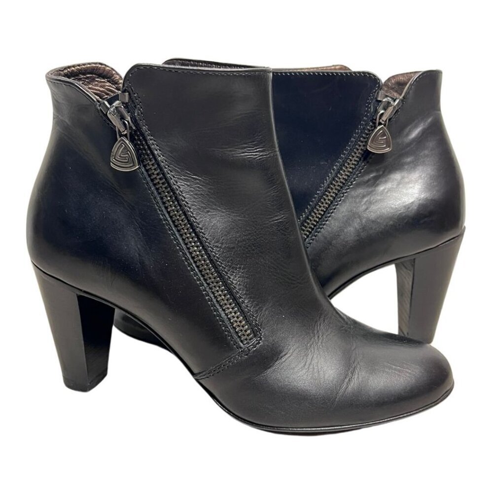 AGL Leather Ankle Boots Made in Italy Black Moto Boots Booties Zipper Size 37.5